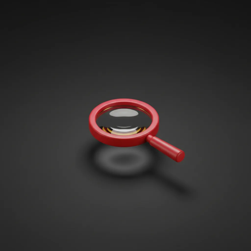 a silver magnifying glass with a focused lens, isolated on black